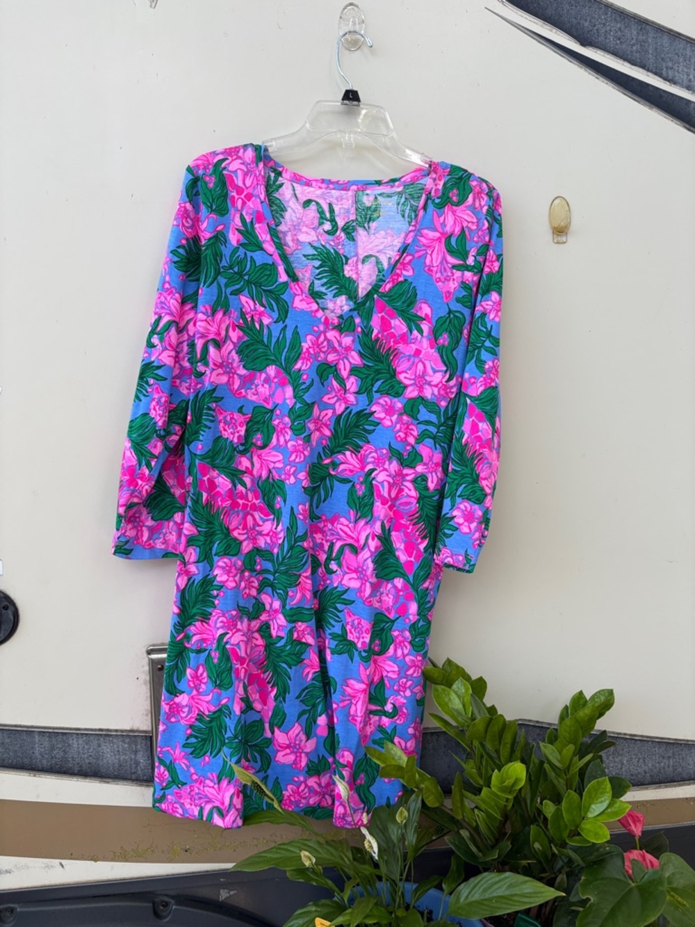 Lilly Pulitzer Blue Floral Long Sleeve Dress with Pink and Green Print - Picture 2 of 8